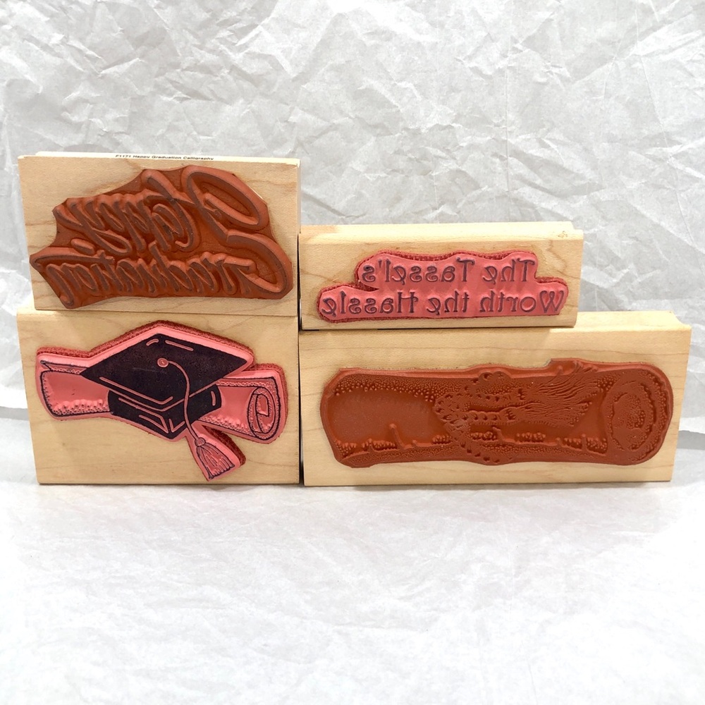 4 GRADUATION THEME RUBBER STAMPS - Picture 2 of 6